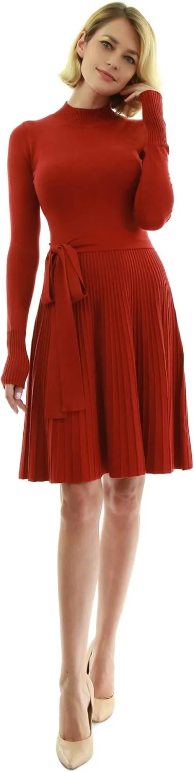 AmlieBoutik Women Mock Neck Fit-and-Flare Knit Sweater Dress