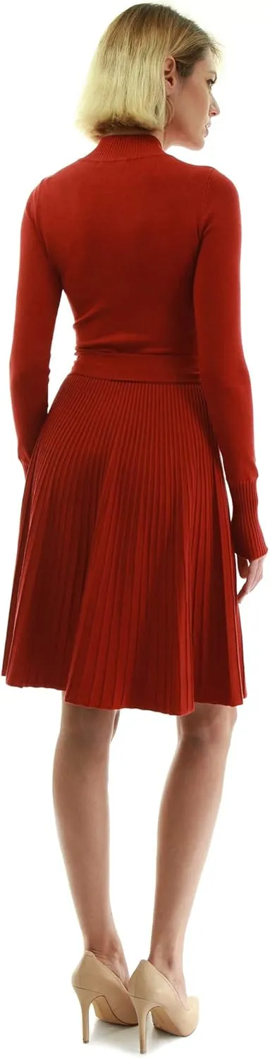 AmlieBoutik Women Mock Neck Fit-and-Flare Knit Sweater Dress