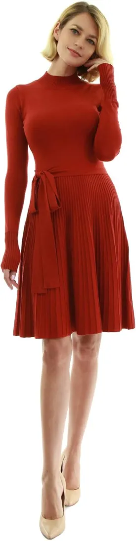 AmlieBoutik Women Mock Neck Fit-and-Flare Knit Sweater Dress