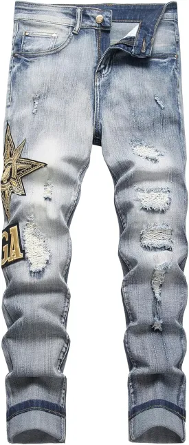 Baylvn Men's Ripped Distressed Destroyed Straight Slim Fit Jeans Skinny Casual Fashion Denim Pants