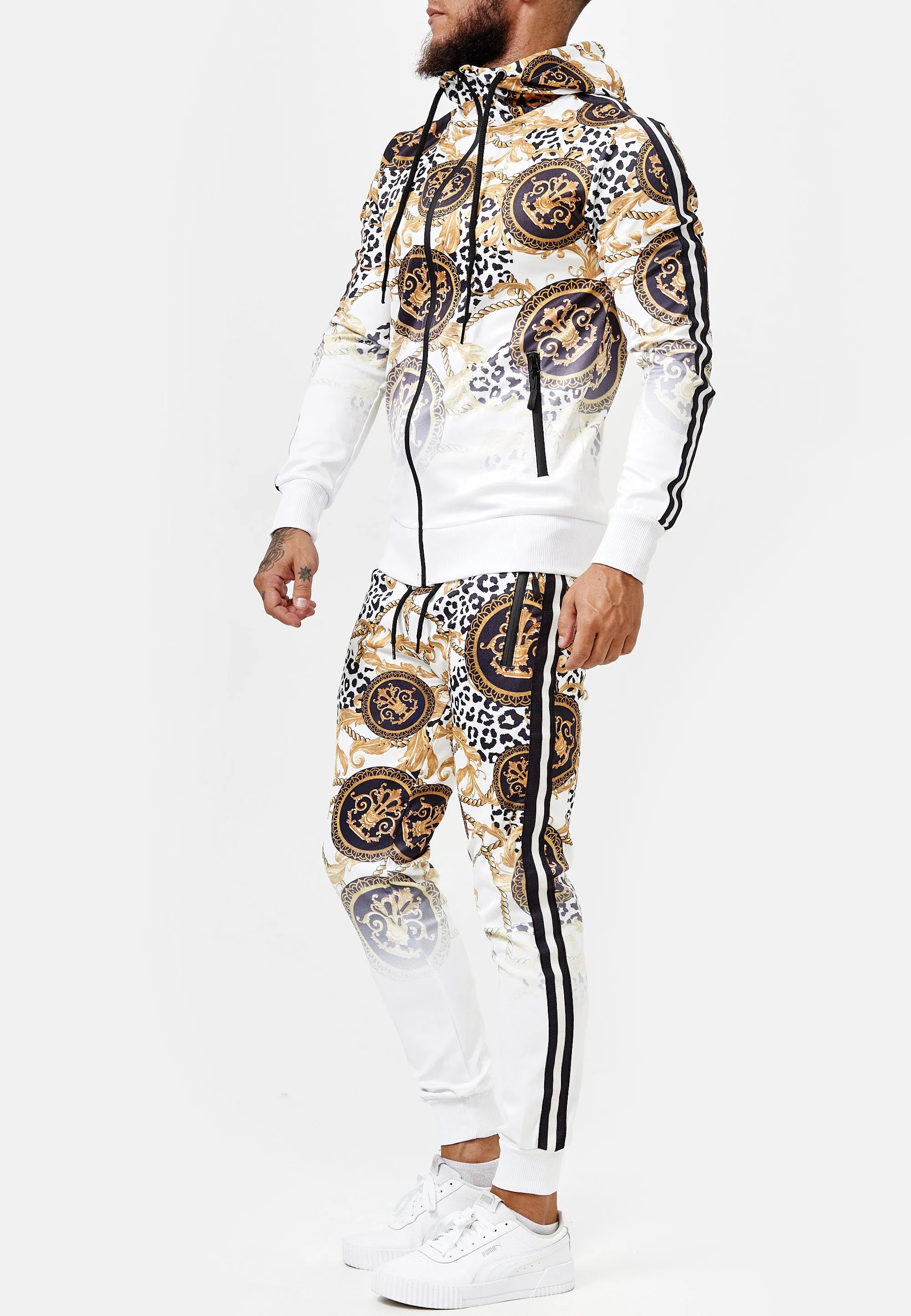 Boss Cheetah Hoodie TrackSuit - White  X89A