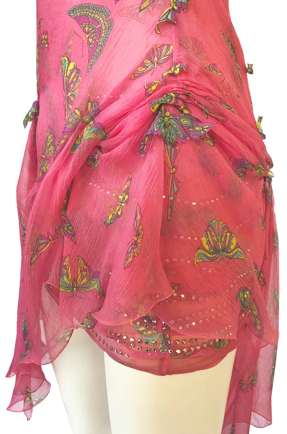 c1995-1997 Gianni Versace Couture Silk Chiffon Butterfly & Crystal Dress