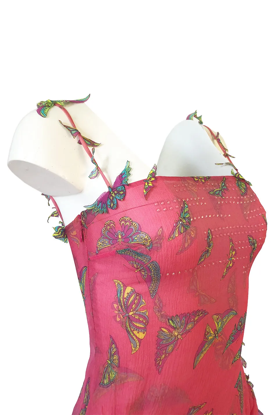 c1995-1997 Gianni Versace Couture Silk Chiffon Butterfly & Crystal Dress