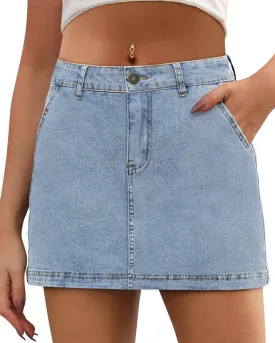 Denim Skorts for Women Skirt Stretchy High Waisted Womens Skirts Asymmetrical Hem Casual Mini Jean Skirt with Shorts