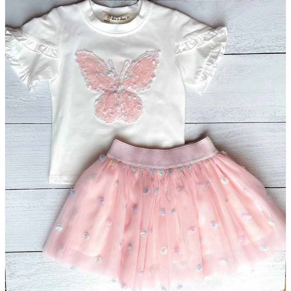 Doe a Dear Big Butterfly Top and Floral Mesh Tutu Skirt Set