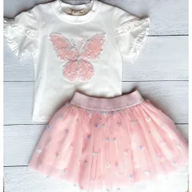 Doe a Dear Big Butterfly Top and Floral Mesh Tutu Skirt Set
