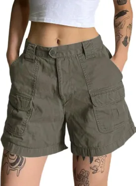 EMMIOL Cargo Shorts for Women 2024 Casual Summer Elastic High Waisted Button Up Comfy Cotton Hiking Shorts with Pockets