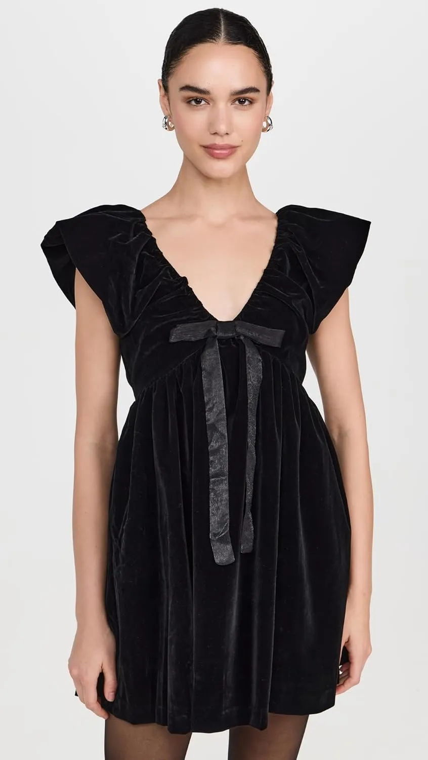 endless rose Women's Velvet Satin Bow Mini Dress