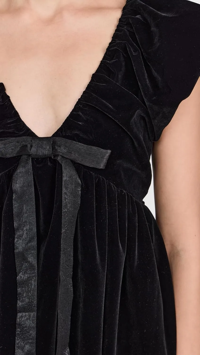 endless rose Women's Velvet Satin Bow Mini Dress