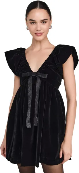 endless rose Women's Velvet Satin Bow Mini Dress