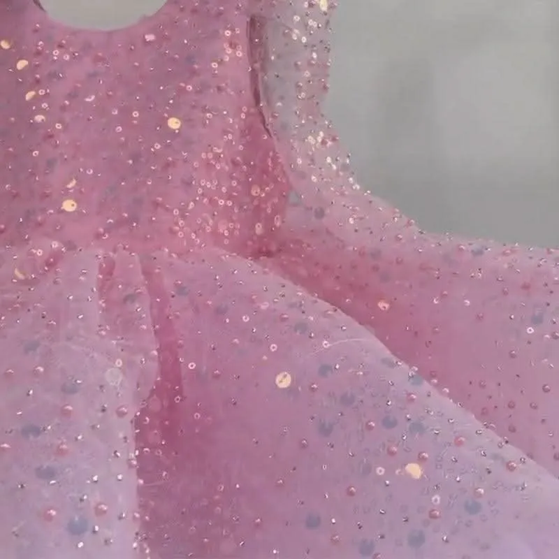 Glittering Pink Princess Dress Versatile Sequined Dress Exquisite Gown Designed for Little Girls