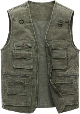 Hbufnha Men's Denim Vest Outdoor Casual Multi Pocket Sleeveless Jacket Jean Work Travel Utility Vest