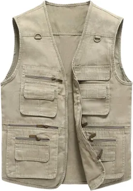 Hbufnha Men's Denim Vest Outdoor Casual Multi Pocket Sleeveless Jacket Jean Work Travel Utility Vest