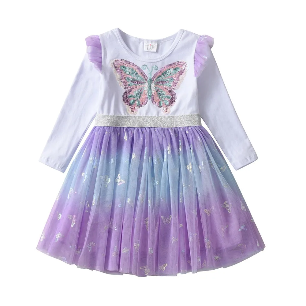 Kids Girls Butterfly Sequins Princess Dress