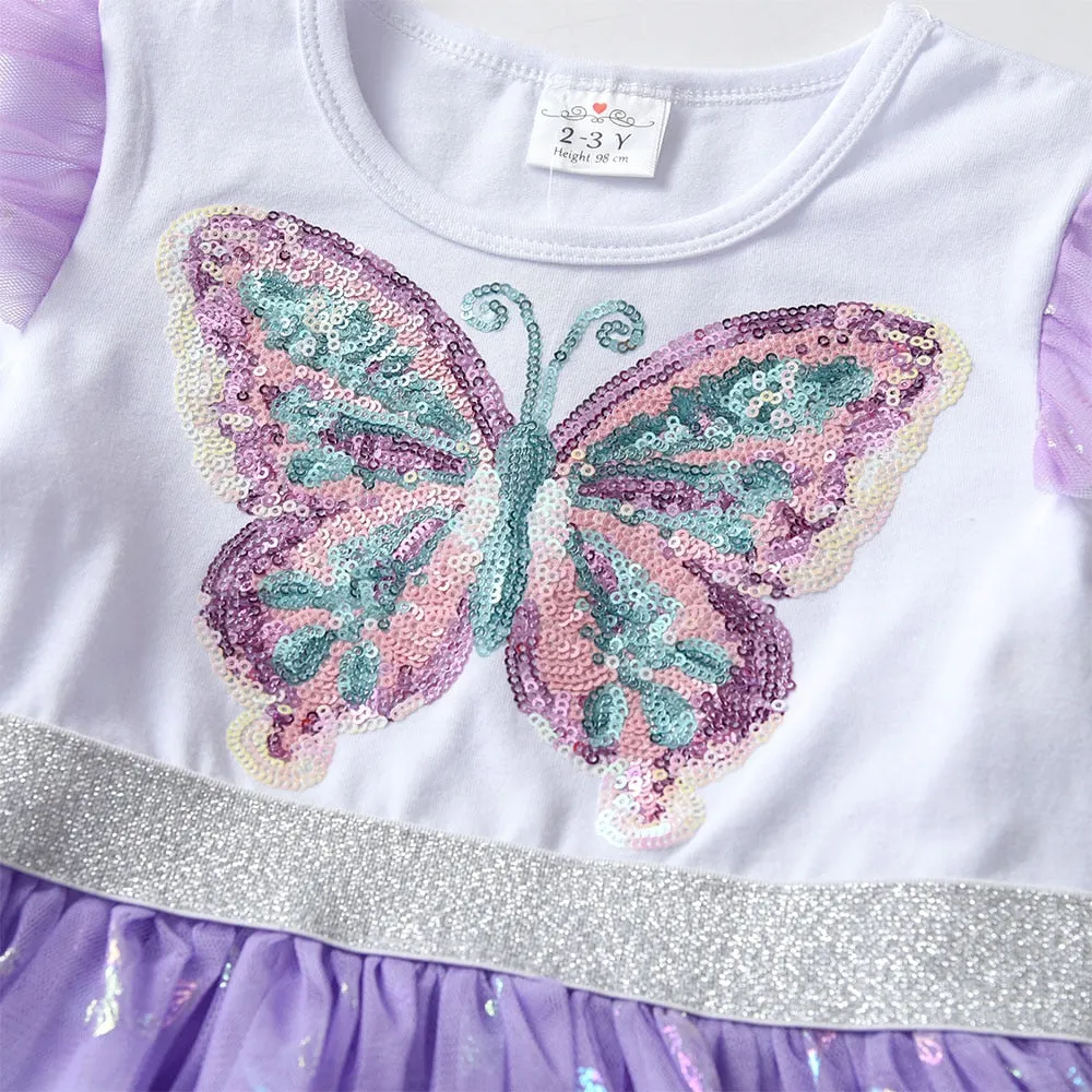 Kids Girls Butterfly Sequins Princess Dress