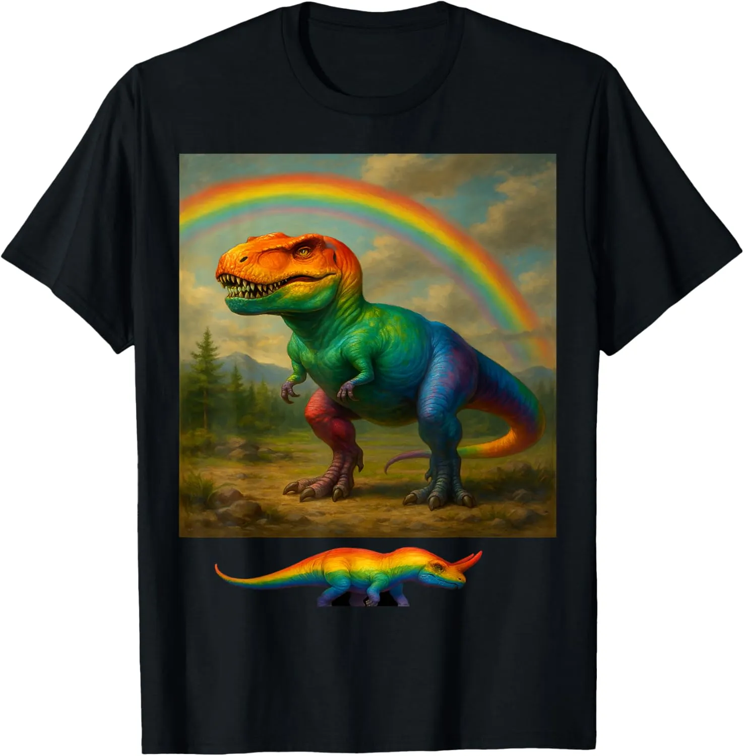 LGBT Rainbow T Rex Mountain Landscape T-Shirt