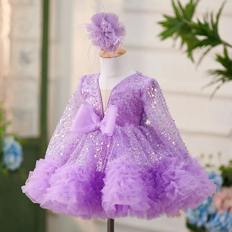 Long sleeve sequined girl's birthday party princess dress Dreamy Purple Princess Dress