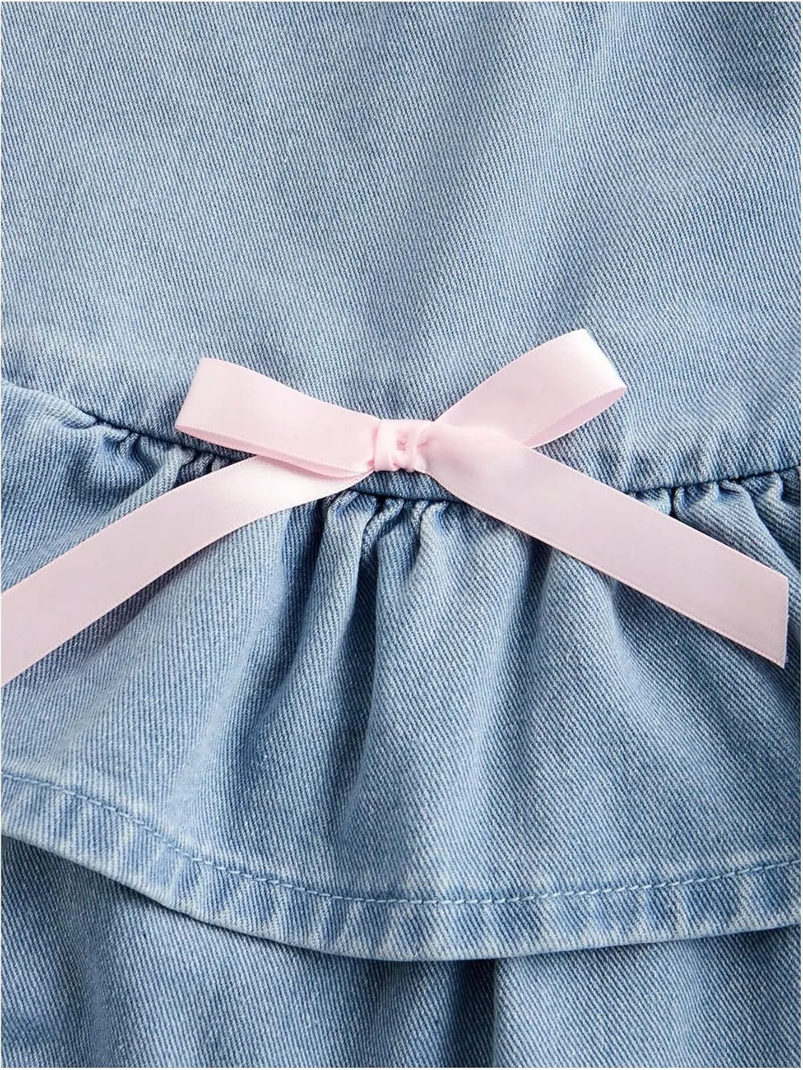 MakeMeChic Women's Denim Mini Skirt Bow Knot Ruffle Layered A Line Summer Jean Skirts