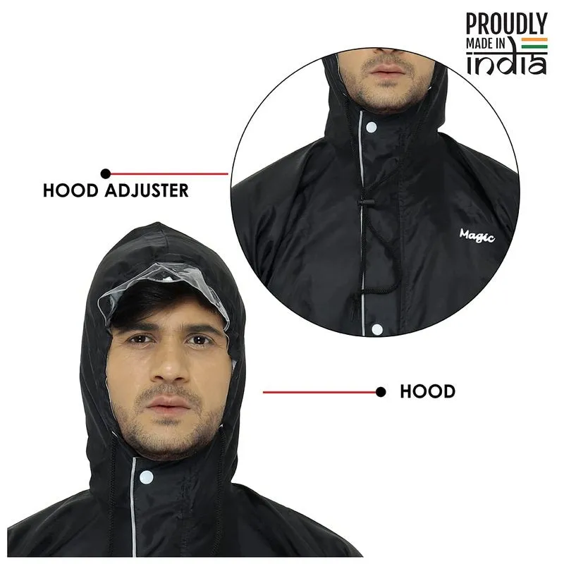 Men Rain Coat - Waterproof, Reversible, Double Layer | Includes Pants | XXL | Black