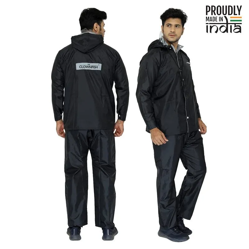 Men Rain Coat - Waterproof, Reversible, Double Layer | Includes Pants | XXL | Black