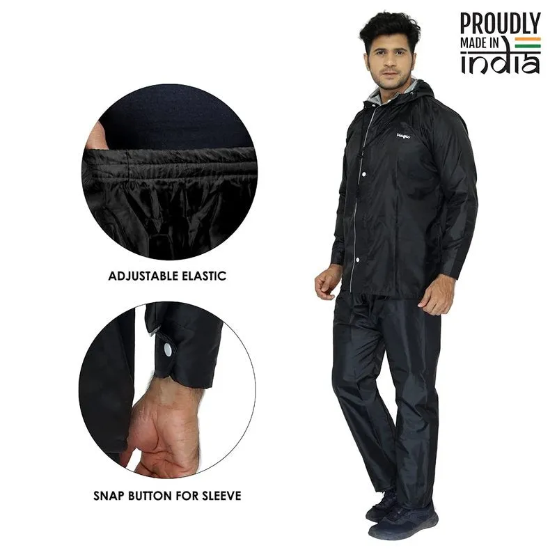 Men Rain Coat - Waterproof, Reversible, Double Layer | Includes Pants | XXL | Black