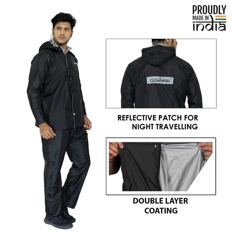 Men Rain Coat - Waterproof, Reversible, Double Layer | Includes Pants | XXL | Black