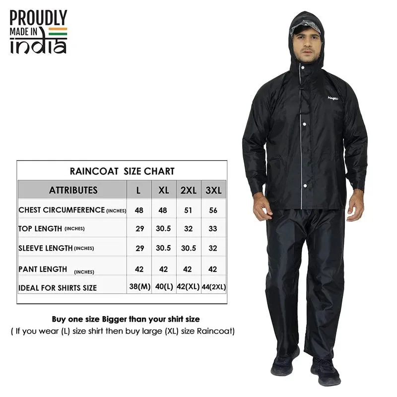 Men Rain Coat - Waterproof, Reversible, Double Layer | Includes Pants | XXL | Black