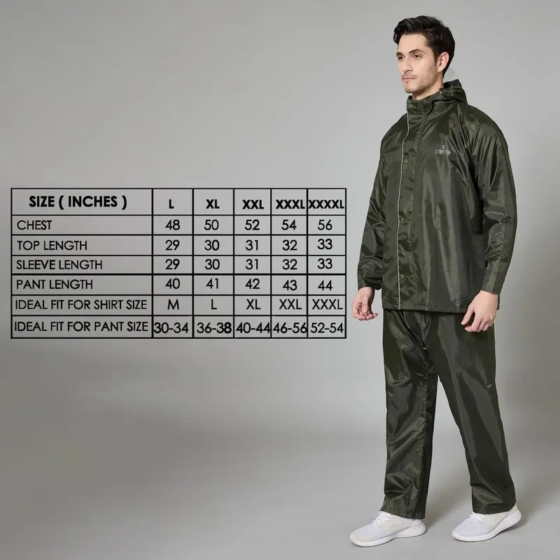 Men Rain Wear - Waterproof Reversible Rain Coat with Pants | Mehendi XL