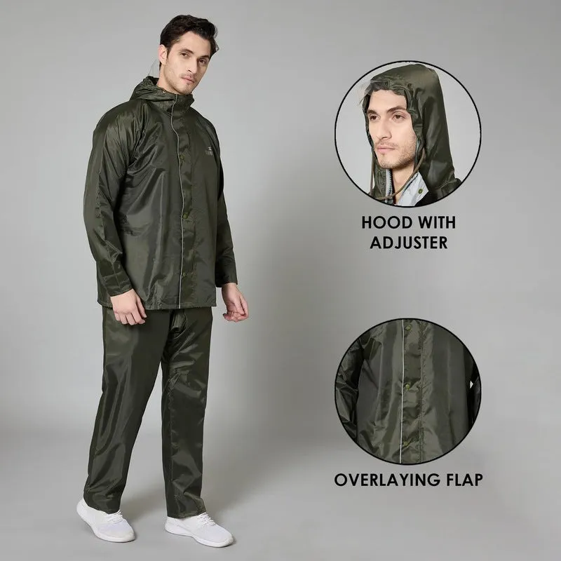 Men Rain Wear - Waterproof Reversible Rain Coat with Pants | Mehendi XL