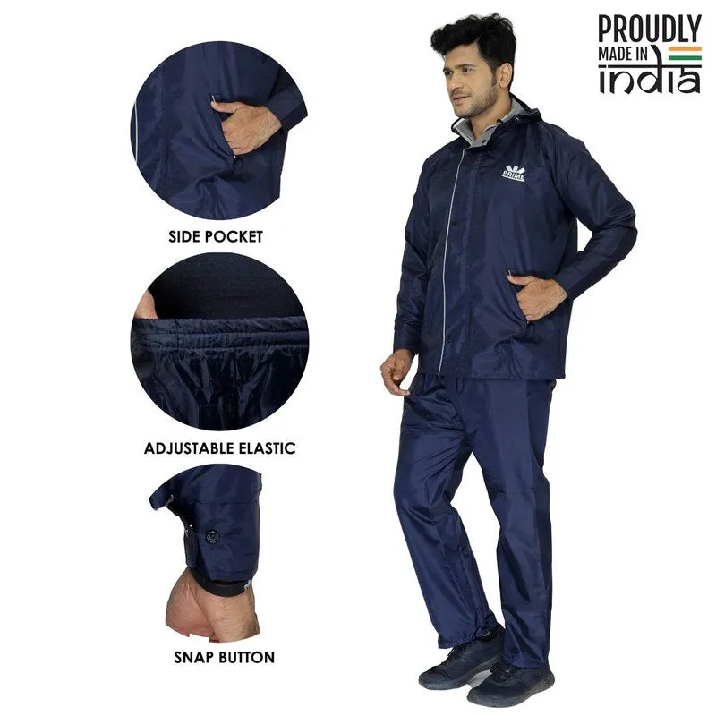 Men Raincoat - Waterproof, Reversible | Jacket with Pants | XXXL | Prime Blue