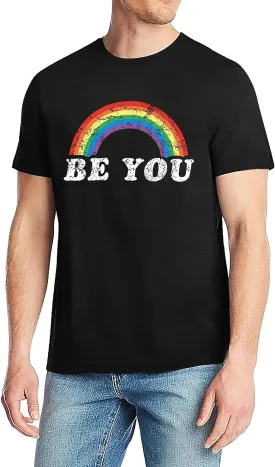 Men's Gay Pride Shirt : Rainbow Graphic Tees Be You T-Shirt LGBT Equality Short Sleeve Blouse Tops