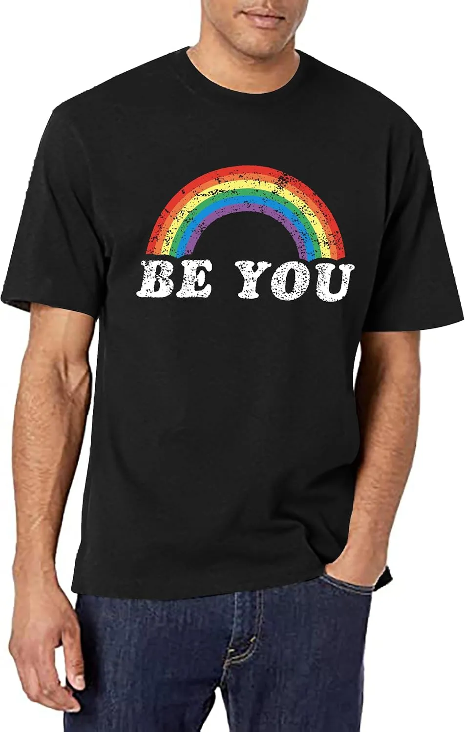 Men's Gay Pride Shirt : Rainbow Graphic Tees Be You T-Shirt LGBT Equality Short Sleeve Blouse Tops