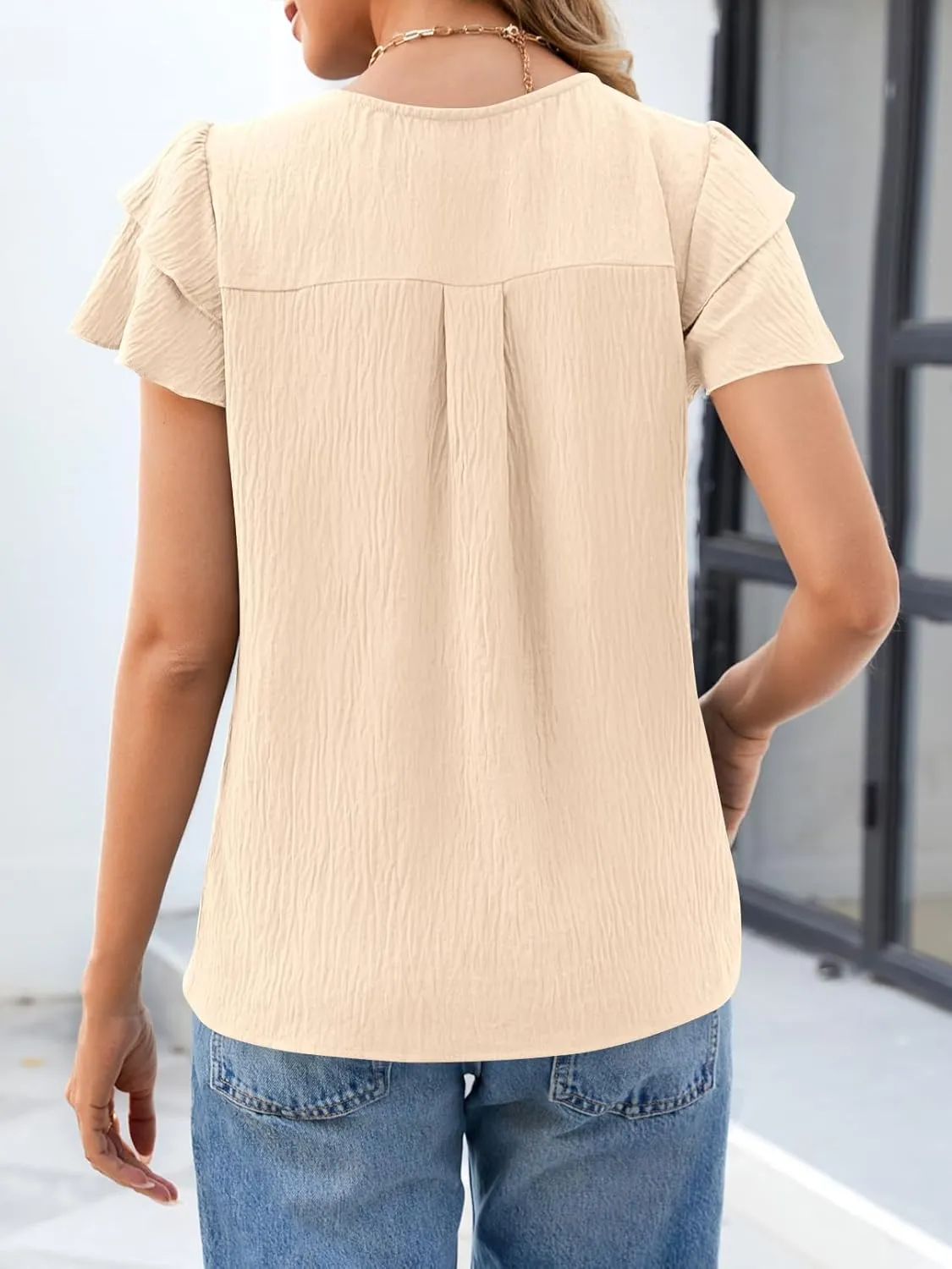 MEROKEETY Women's Trendy Ruffle Short Sleeve Blouse Cute Crew Neck Dressy Casual Flowy Tee Shirt Tunic Tops