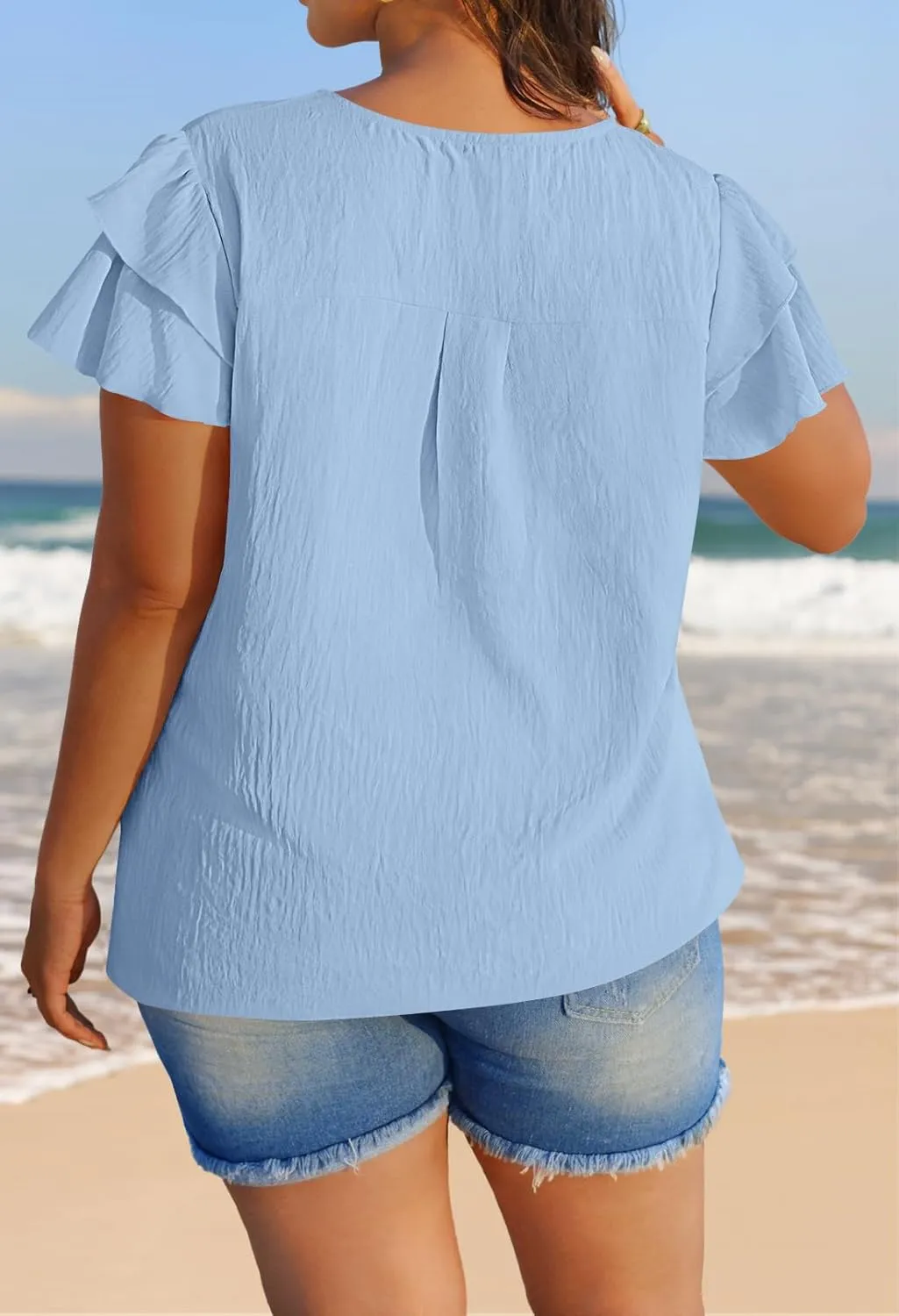 MEROKEETY Women's Trendy Ruffle Short Sleeve Blouse Cute Crew Neck Dressy Casual Flowy Tee Shirt Tunic Tops