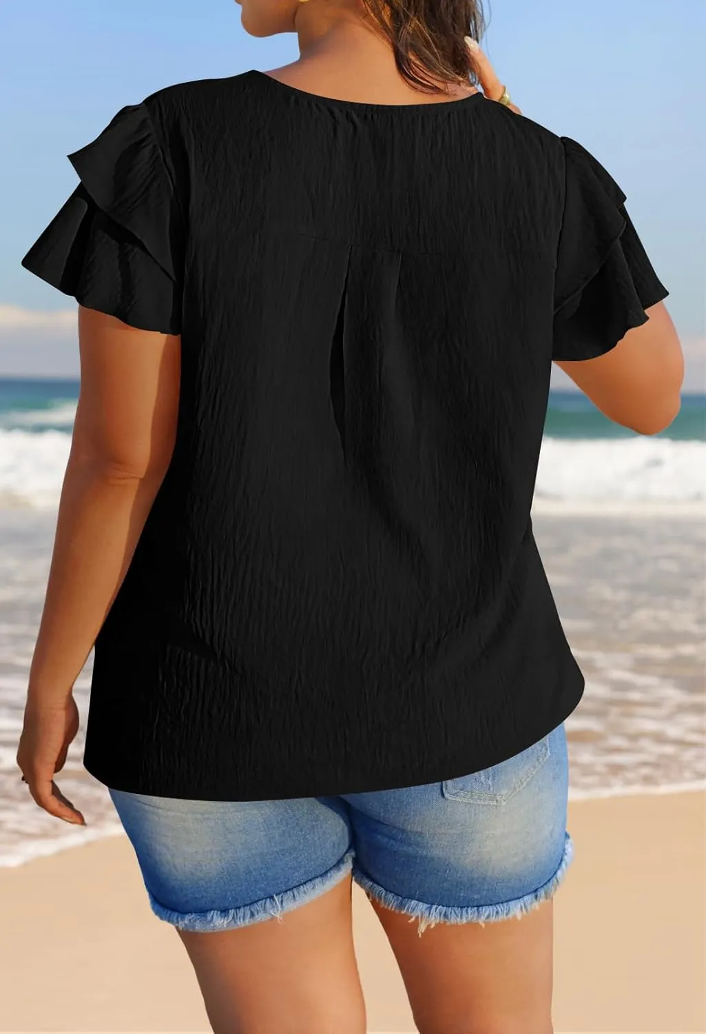 MEROKEETY Women's Trendy Ruffle Short Sleeve Blouse Cute Crew Neck Dressy Casual Flowy Tee Shirt Tunic Tops