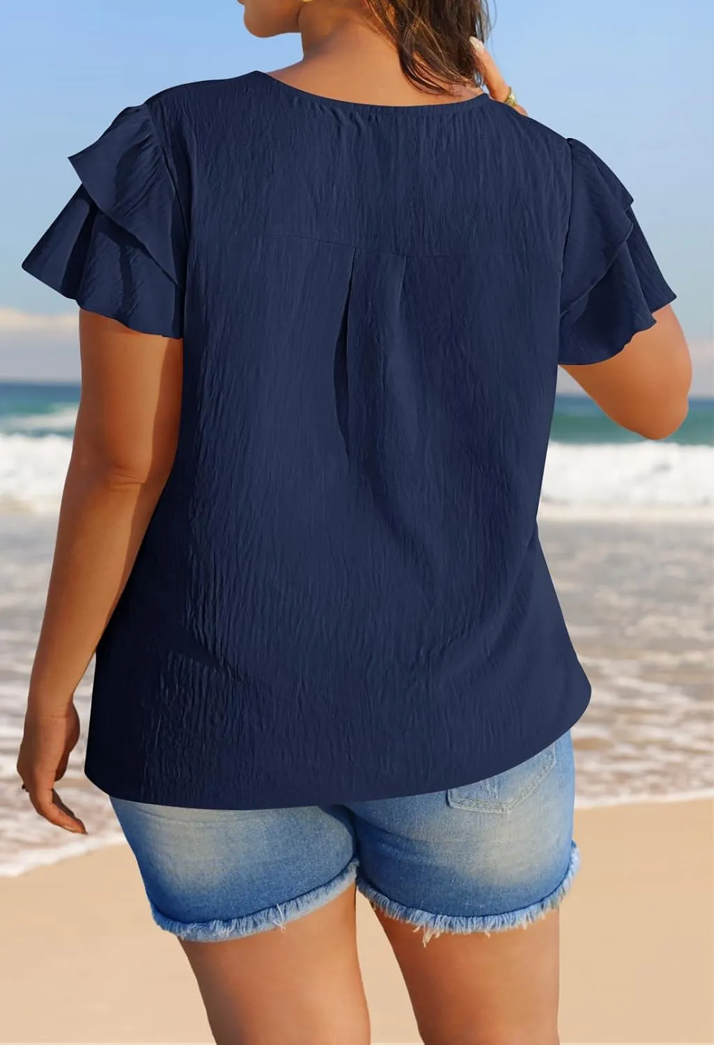 MEROKEETY Women's Trendy Ruffle Short Sleeve Blouse Cute Crew Neck Dressy Casual Flowy Tee Shirt Tunic Tops