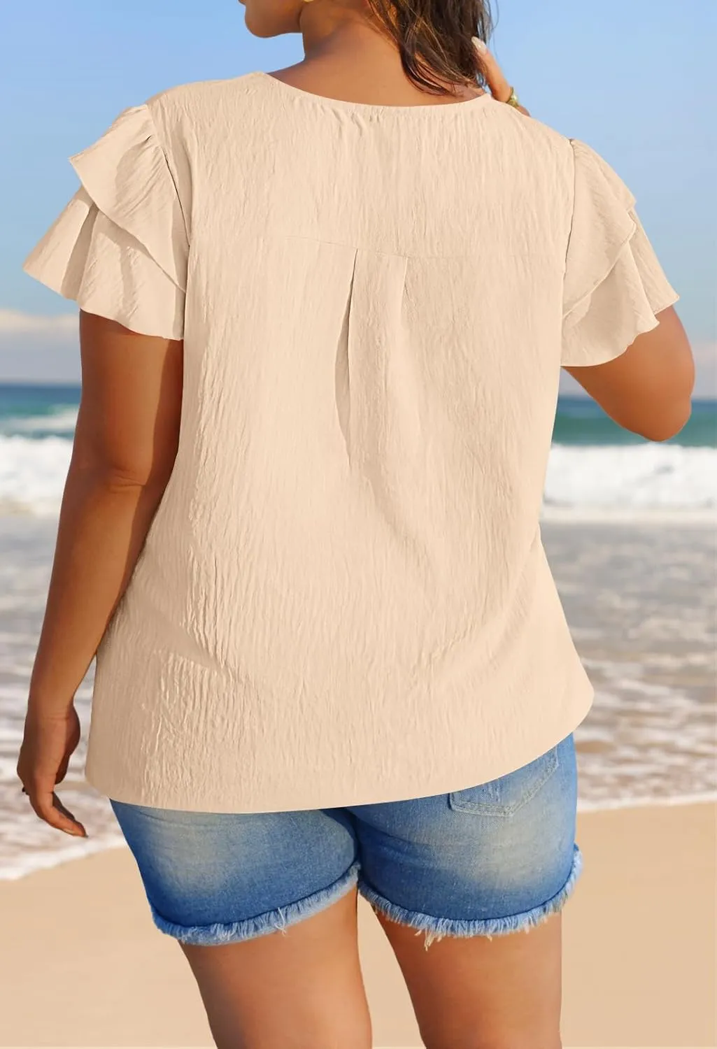 MEROKEETY Women's Trendy Ruffle Short Sleeve Blouse Cute Crew Neck Dressy Casual Flowy Tee Shirt Tunic Tops