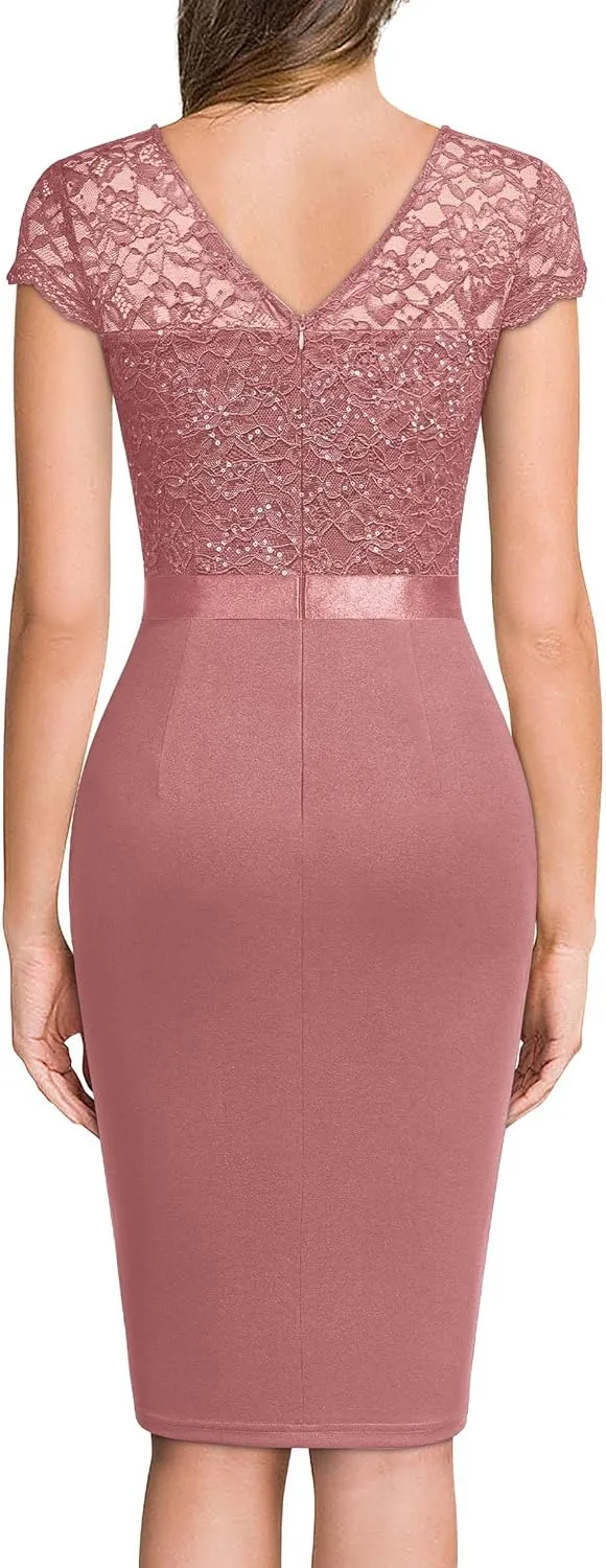 Miusol Women's Elegant Cap Sleeve Sequin Lace Cocktail Dress