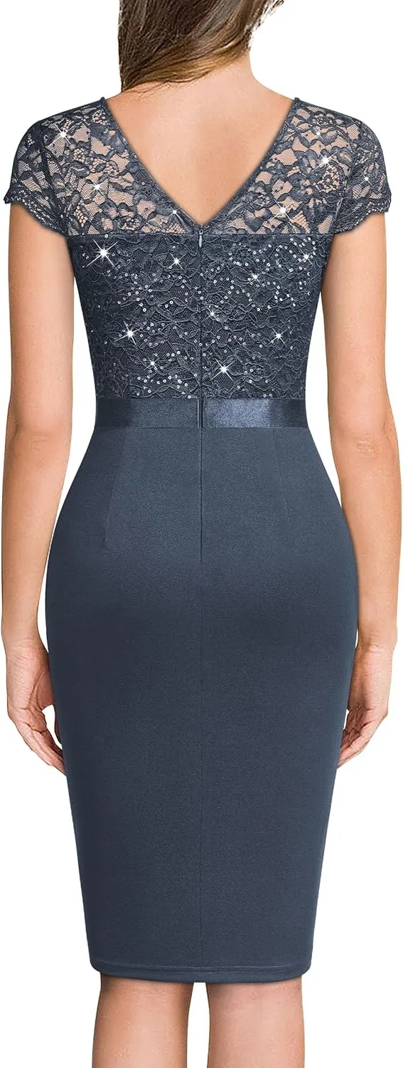 Miusol Women's Elegant Cap Sleeve Sequin Lace Cocktail Dress