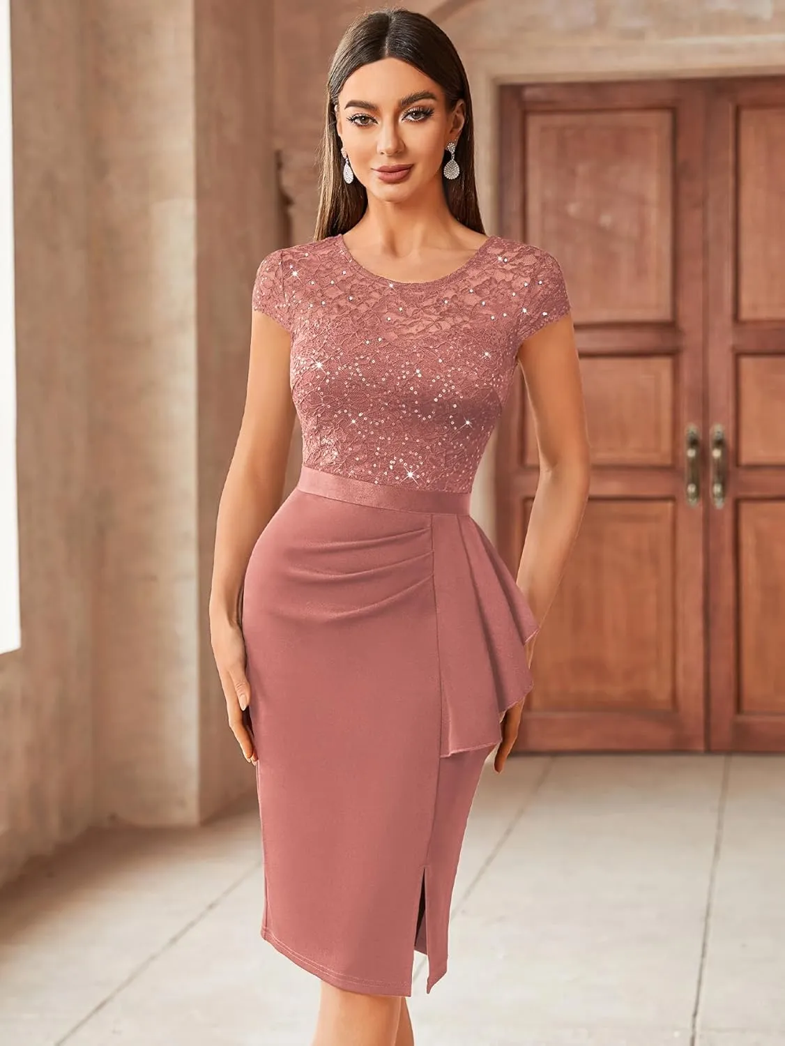 Miusol Women's Elegant Cap Sleeve Sequin Lace Cocktail Dress