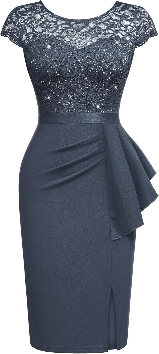 Miusol Women's Elegant Cap Sleeve Sequin Lace Cocktail Dress