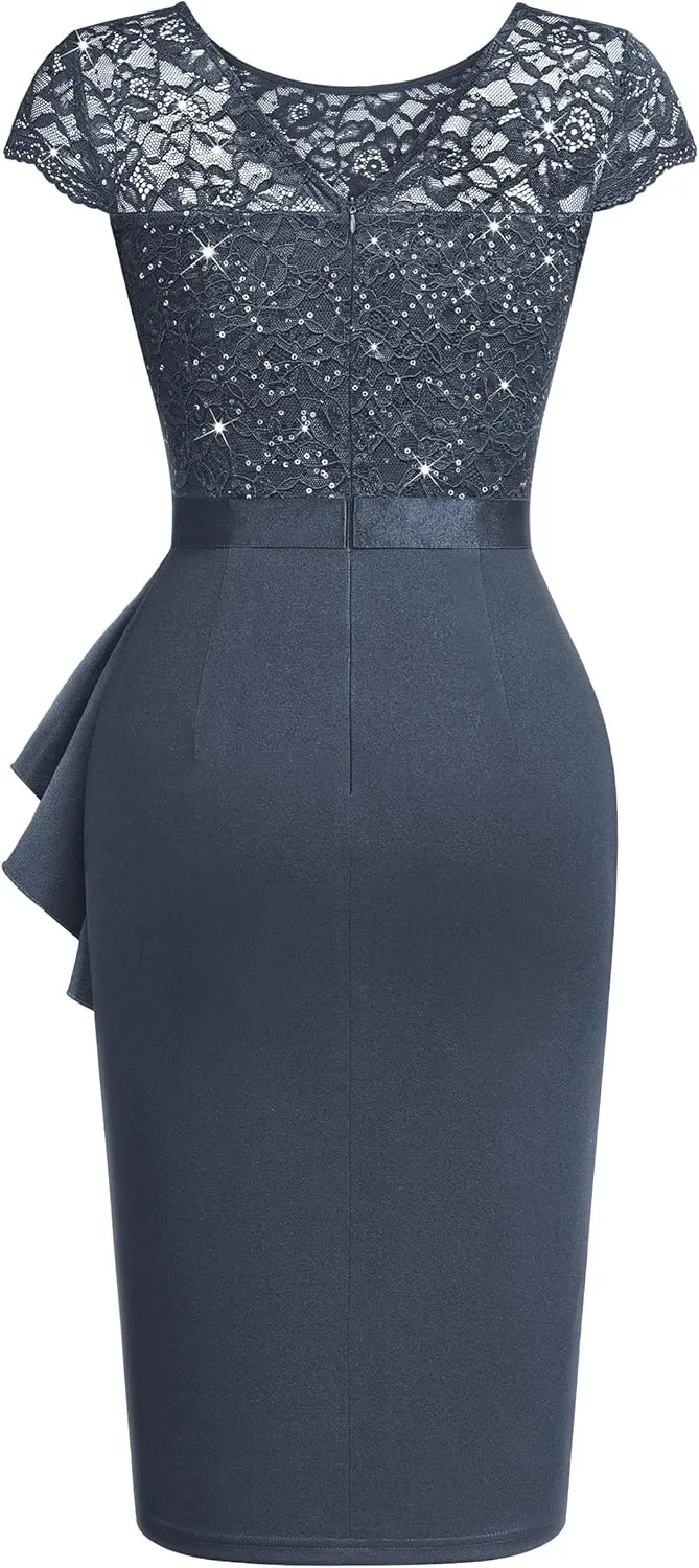 Miusol Women's Elegant Cap Sleeve Sequin Lace Cocktail Dress