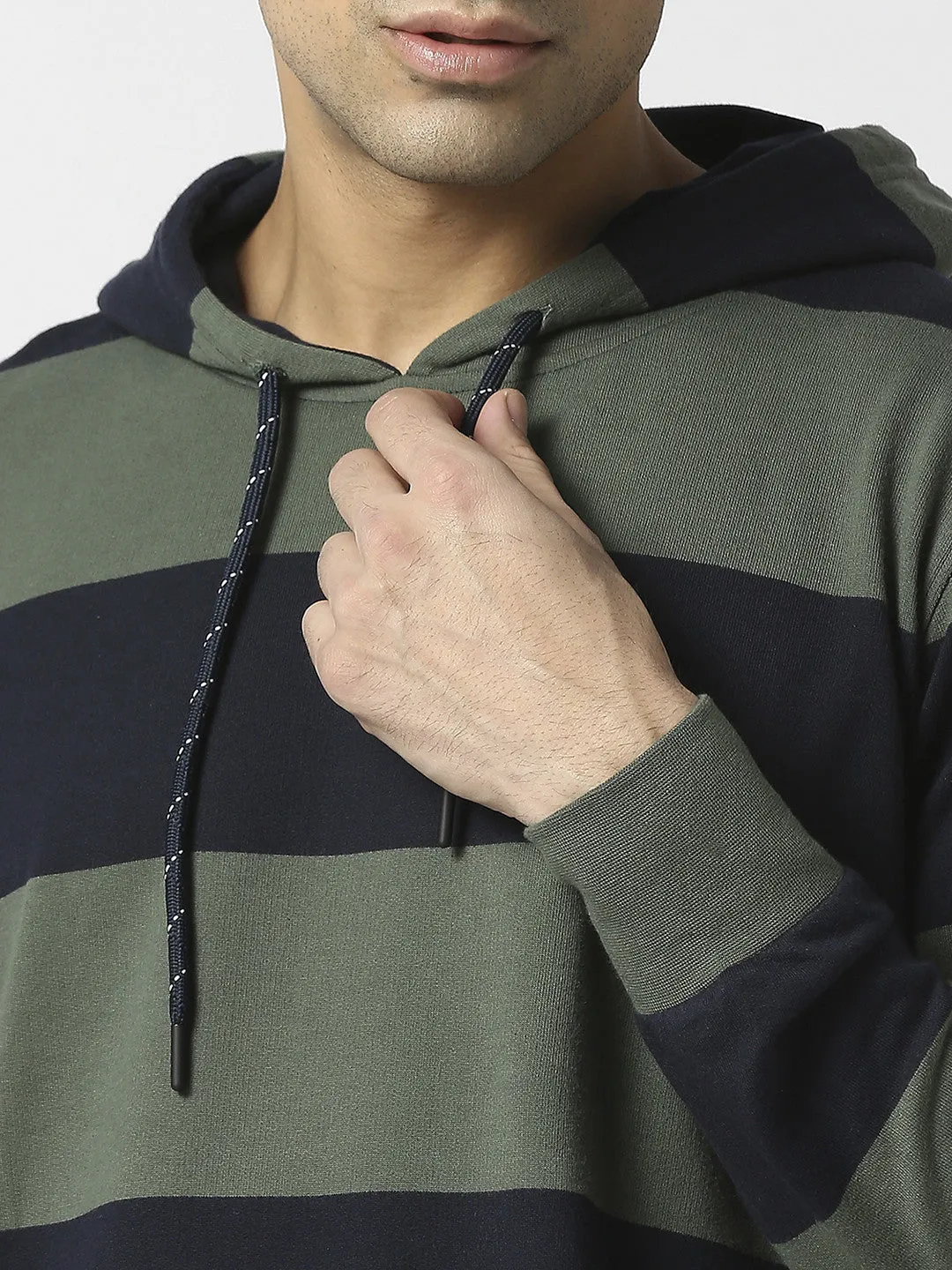 Olive French Terry Sweatshirt With Hoodie