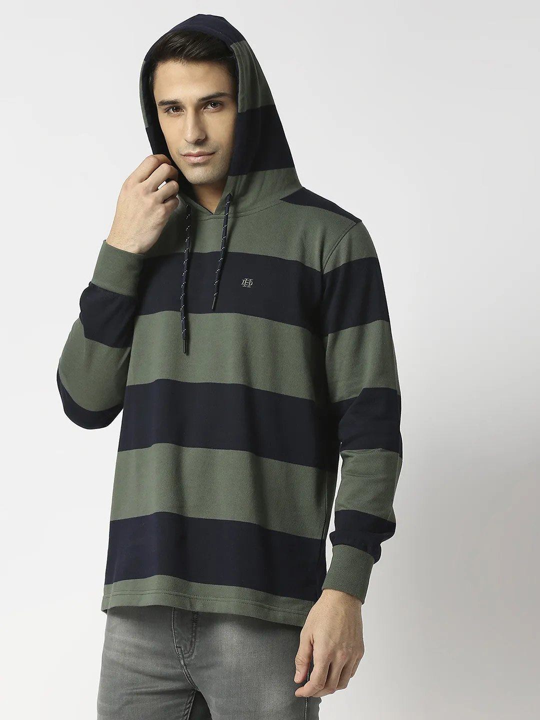 Olive French Terry Sweatshirt With Hoodie