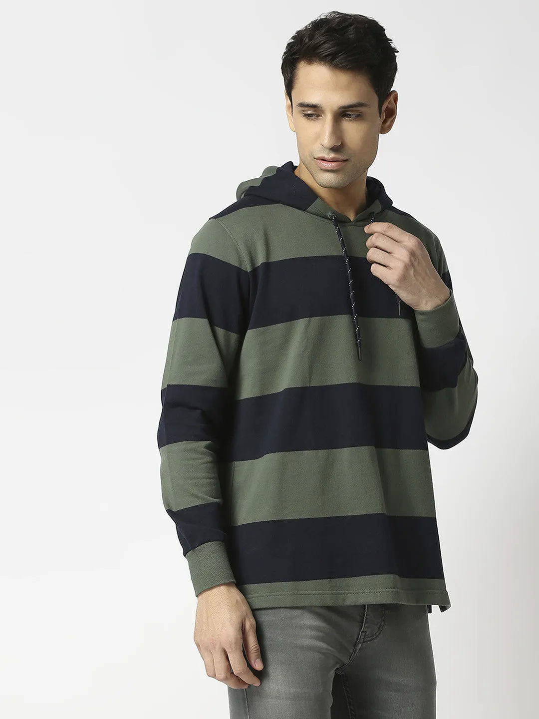 Olive French Terry Sweatshirt With Hoodie