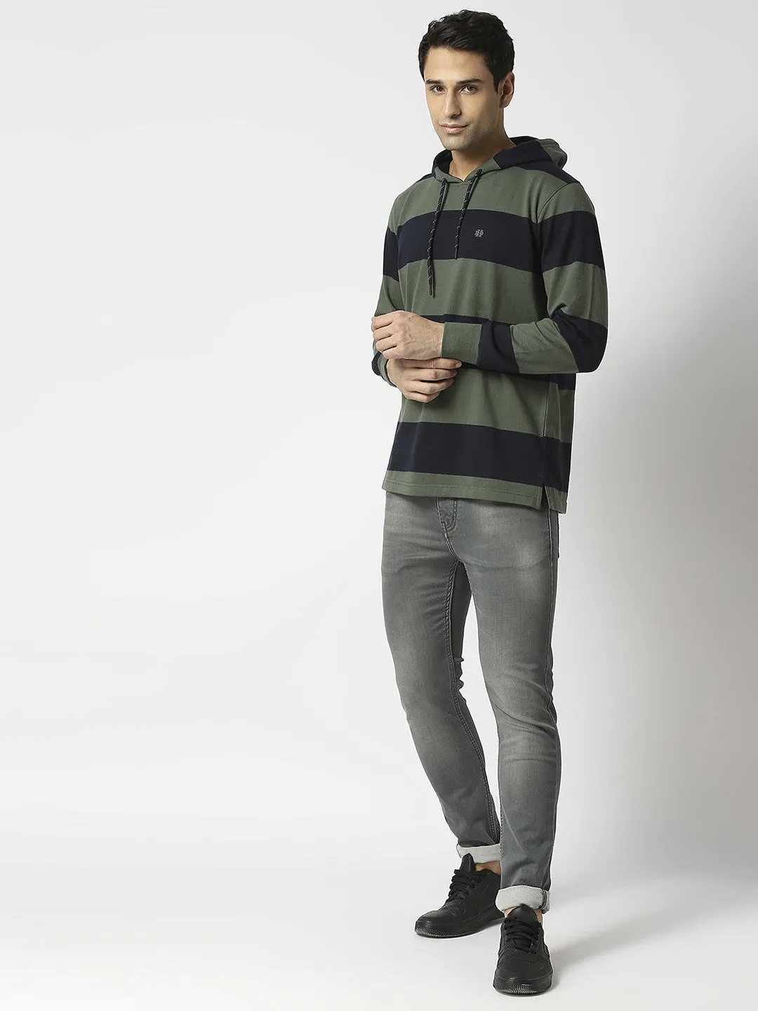 Olive French Terry Sweatshirt With Hoodie