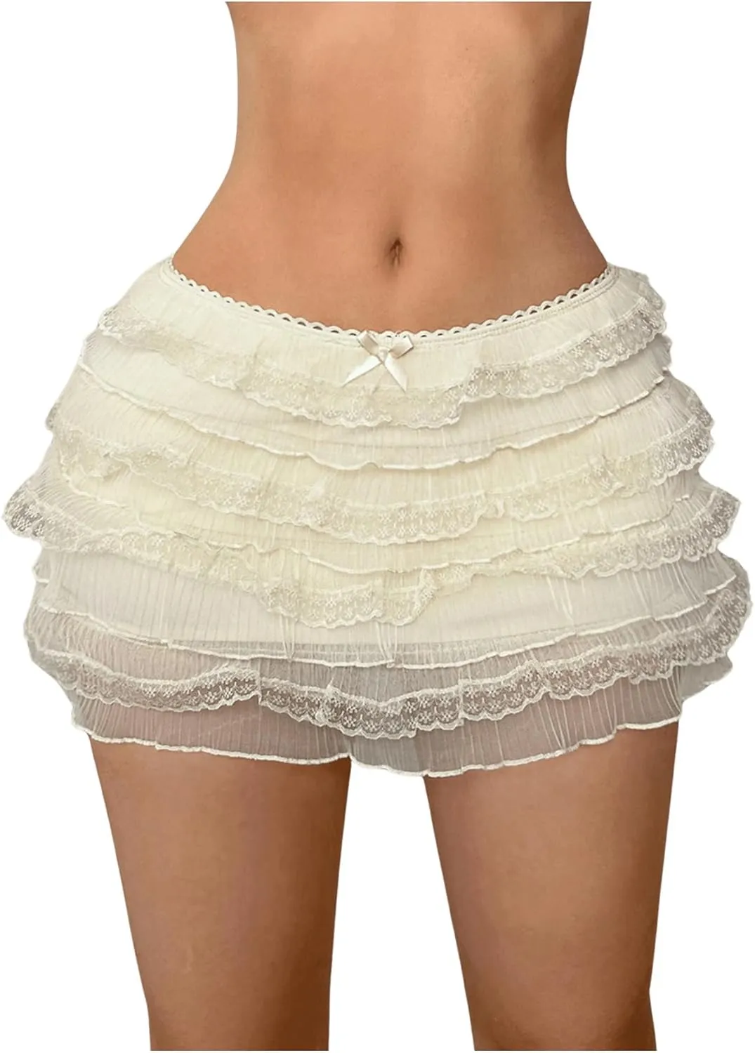 OYOANGLE Women's Bow Sheer Mesh Ruffled Mini Skirt Y2K Low Waist Layered A Line Skirts