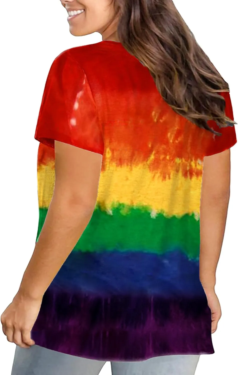 Plus Size Pride Shirt: Rainbow Heart Graphic Tshirt LGBT Gay Pride Tees Casual Short Sleeve Tops