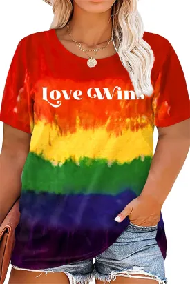 Plus Size Pride Shirt: Rainbow Heart Graphic Tshirt LGBT Gay Pride Tees Casual Short Sleeve Tops