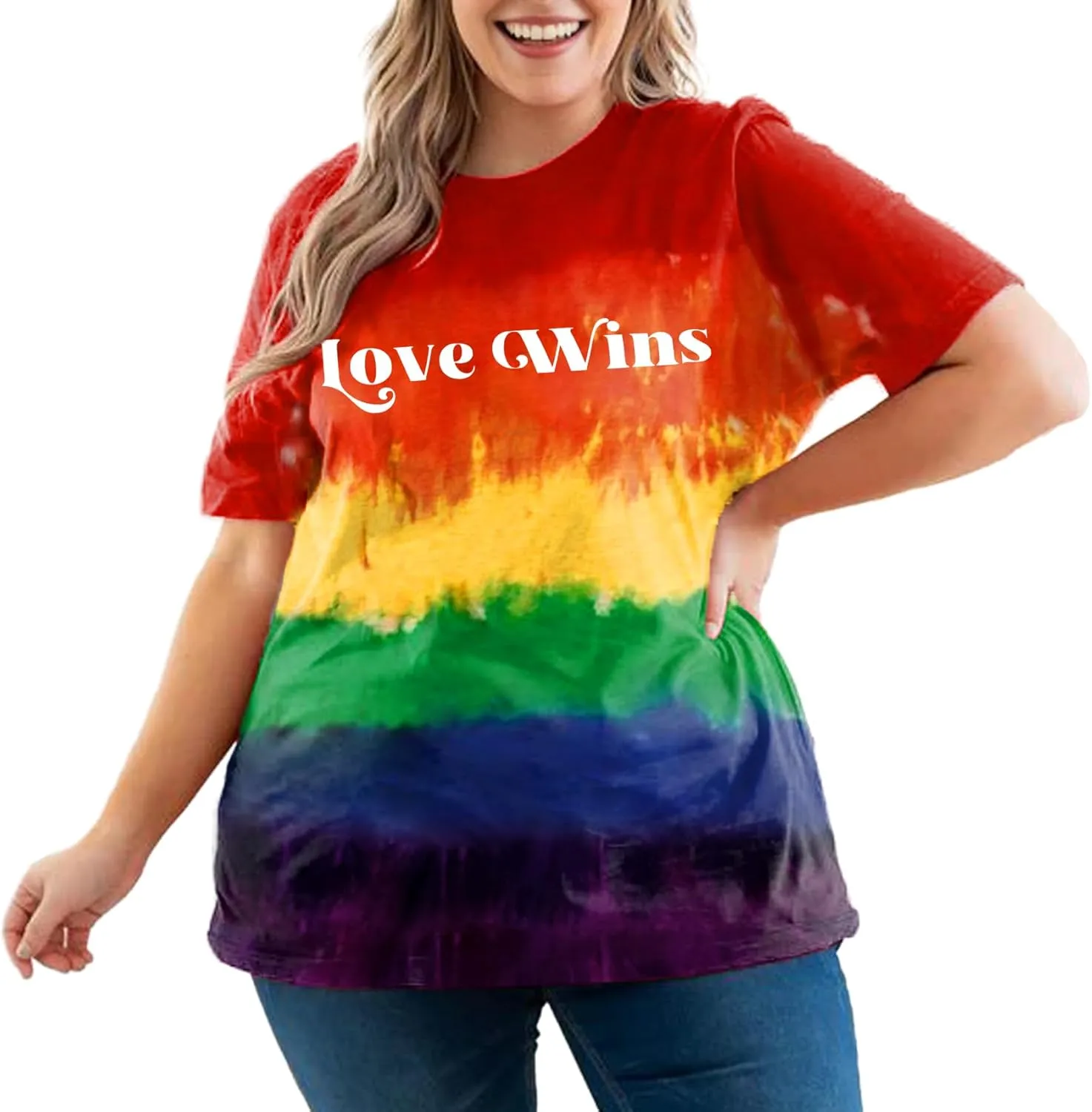 Plus Size Pride Shirt: Rainbow Heart Graphic Tshirt LGBT Gay Pride Tees Casual Short Sleeve Tops